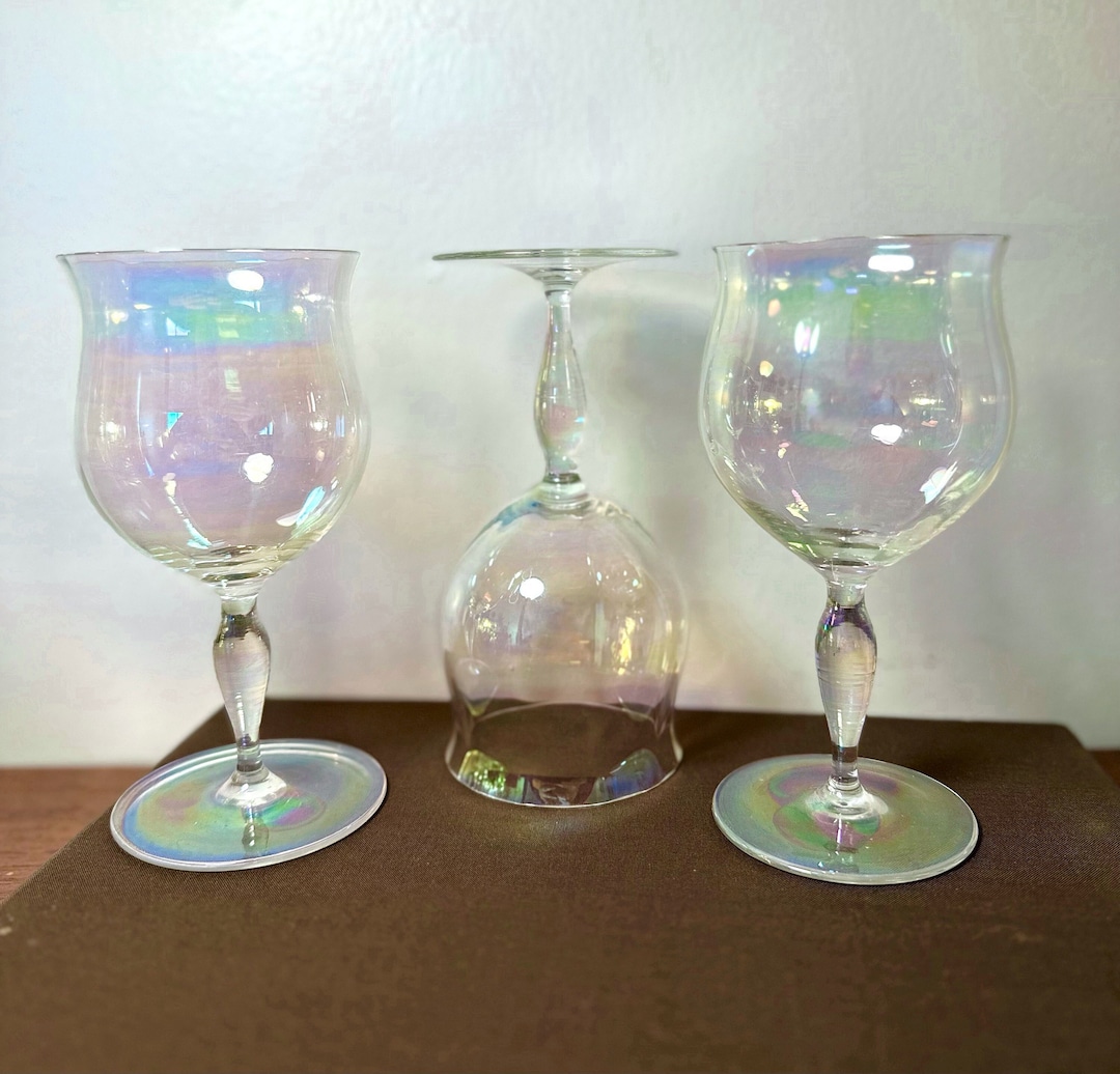 Vintage Iridescent Wine Glasses Set of Three Etsy