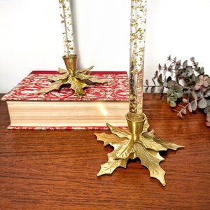 Pair of vintage holly leaf brass candlestick holders [candles not included/NFS]