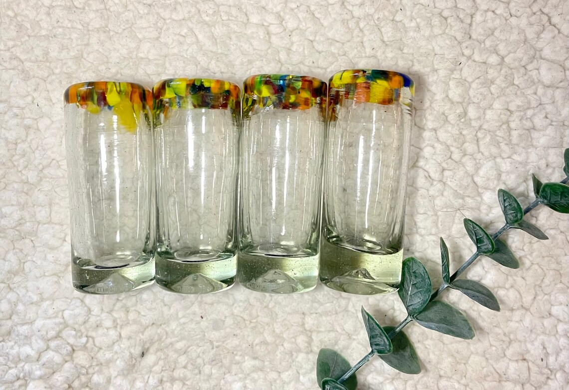 Hand Blown Mexican Confetti Rim Glasses, Shot Glasses Etsy