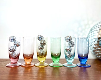 Vintage Dansk set of 6 colorful cordial glasses, rainbow, multi color