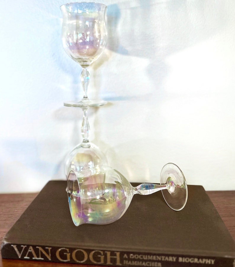 Vintage Iridescent Wine Glasses Set of Three Etsy