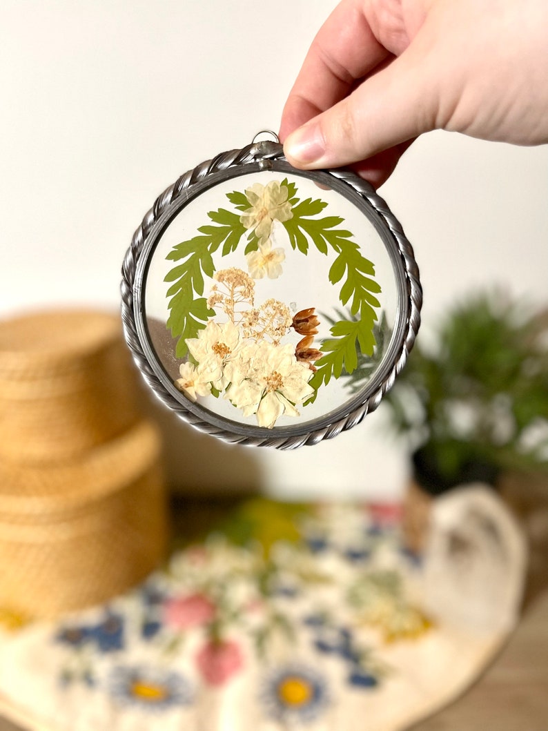 Set of Two Vintage Dried Pressed Flower Leaded Glass Sun Catchers Etsy