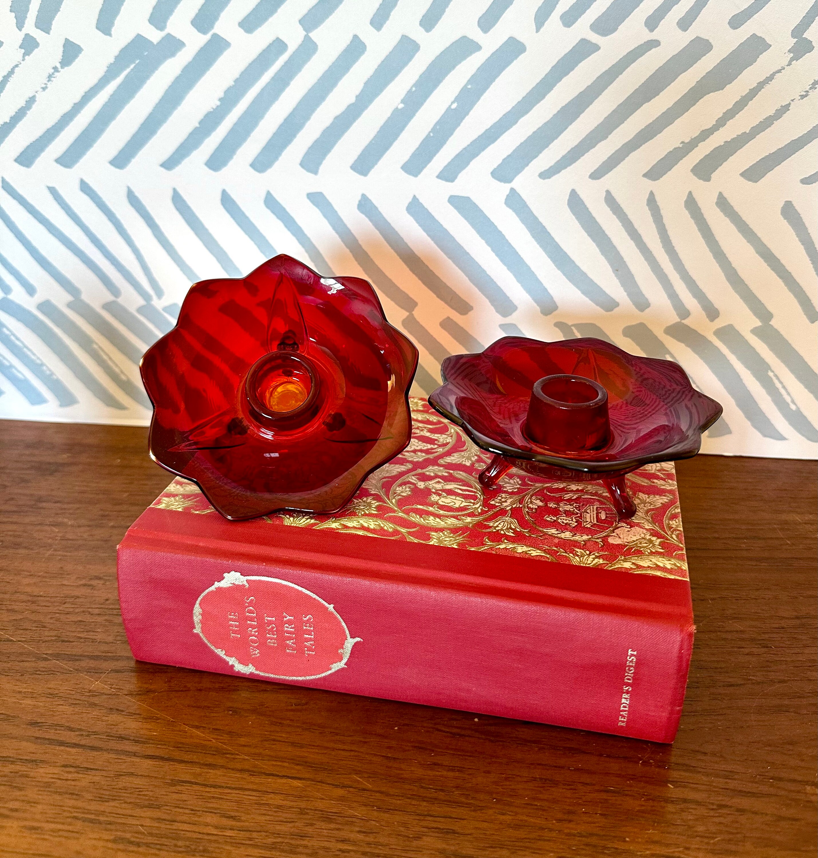 Vintage Variety Blue Lucite Candles, Fairytales Book, Blue Glass