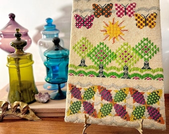 Vintage Scandinavian Needlepoint: Butterfly & Tree Folk Art