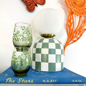Pair of vintage Libbey ‘Mint Bouquet’ juice glasses, mod, flower power (3 pairs available)
