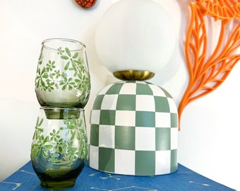 Pair of vintage Libbey ‘Mint Bouquet’ juice glasses, mod, flower power (1 pair available)