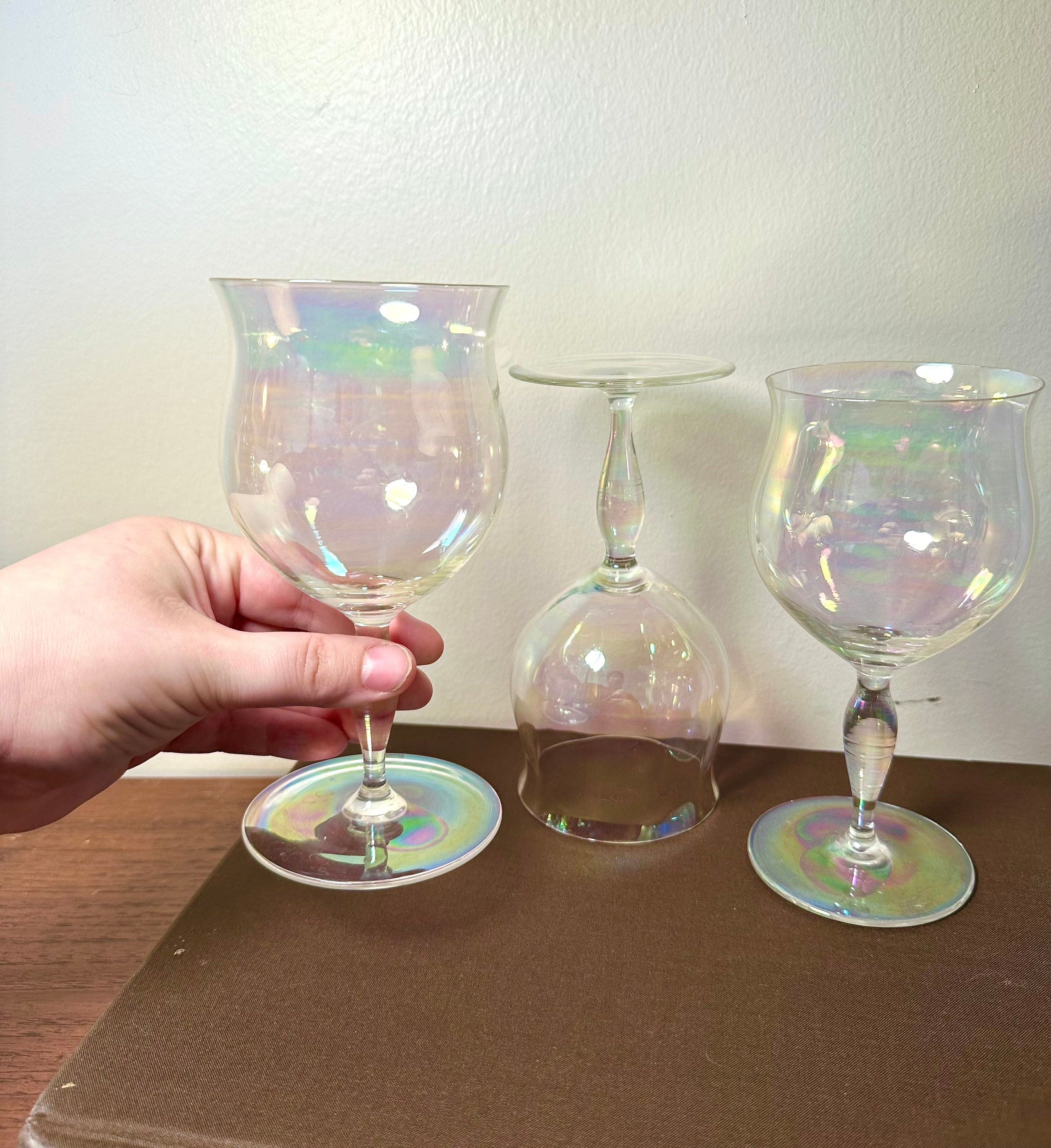 Vintage Iridescent Wine Glasses Set of Three Etsy