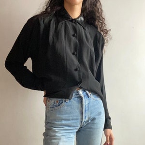 Vintage 1980s Calvin Klein Classics Blouse with Sequin Collar, Union Made
