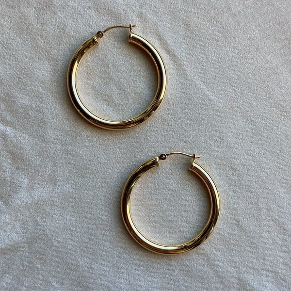 Vintage 14K Gold Hoops, 30mm x 3mm