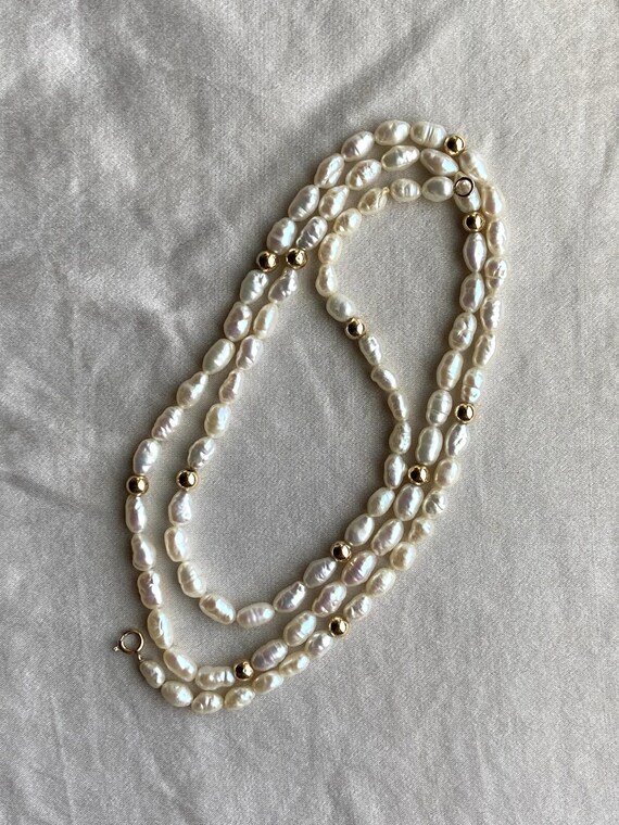 Vintage 14K Gold & Rice Pearl Necklace - image 3
