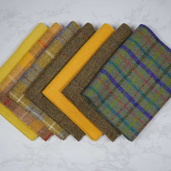 Tissu Harris Tweed - En provenance directe de l'île de Harris - Divers motifs jaunes et longueurs disponibles.