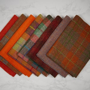 Harris Tweed Stoff - Direkt von der Isle of Harris - Verschiedene orange Muster und Längen wählbar.