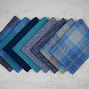 Harris Tweed Fabric - Direct from the Isle of Harris - Various blue patterns and lengths available.