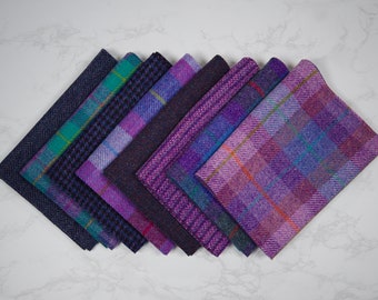 Harris Tweed Fabric - Direct from the Isle of Harris - Various purple patterns and lengths available.