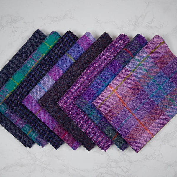 Tissu Harris Tweed - En provenance directe de l'île de Harris - Divers motifs violets et longueurs disponibles.