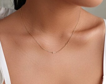 Collar inicial lateral personalizado 14K Best Seller • Collar inicial lateral • Collar de nombre minimalista • Regalo perfecto para mujeres