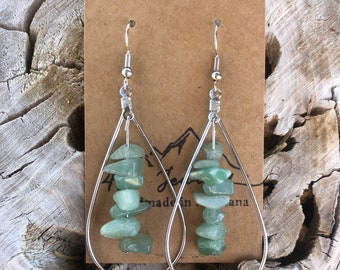 Adventurine Grün Stein Ohrringe Creolen Made in Montana Handmade Schmuck Wester Geschenk für ihre Montana Ohrringe Sterling Silber handgemachtes Geschenk