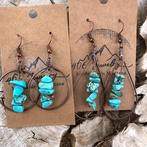 Turquoise earrings copper hoop handmade jewelry handmade earrings turquoise earrings turquoise jewelry gift for her 406 Montana earrings