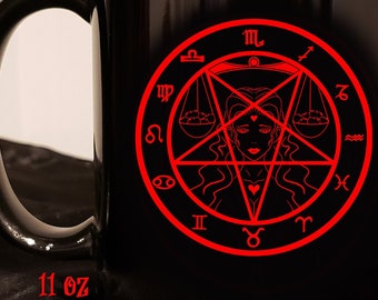 Black Libra Pentacle Zodiac Mugs By Rognskull 11oz / 15oz