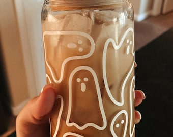 Ghost Beer Can Glass | Halloween Iced Coffee Cup | Fall Glass Cup | Ghost Glass