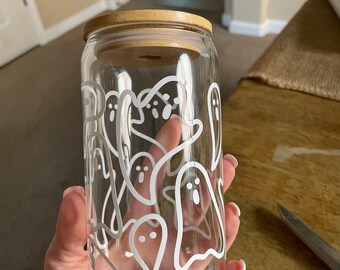 Ghost Beer Can Glass | Halloween Iced Coffee Cup | Fall Glass Cup | Ghost Glass