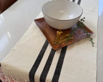 Woven Table Runner - Black on Bone