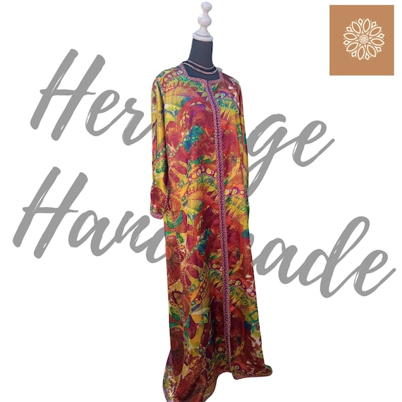 1960s Maxi Kaftan Dress Colorful Moroccan vintage… - image 1