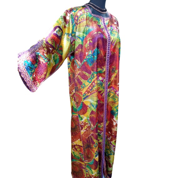 1960s Maxi Kaftan Dress Colorful Moroccan vintage… - image 3