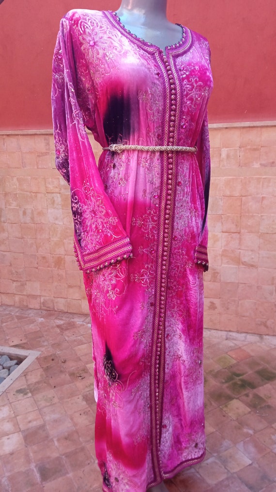 Vintage Pink dress women, Moroccan Pink Caftan, ve