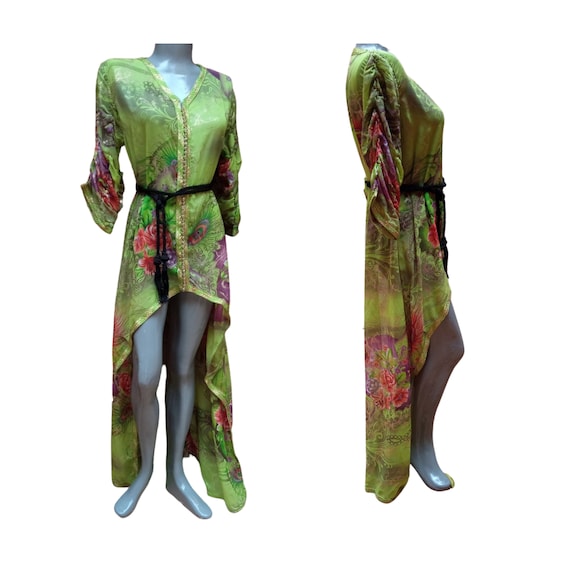 Vintage Green Peacock Kaftan dress, African long … - image 1