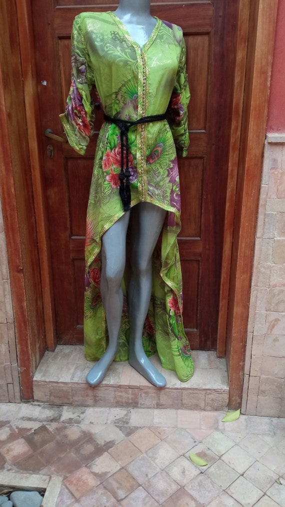 Vintage Green Peacock Kaftan dress, African long … - image 2