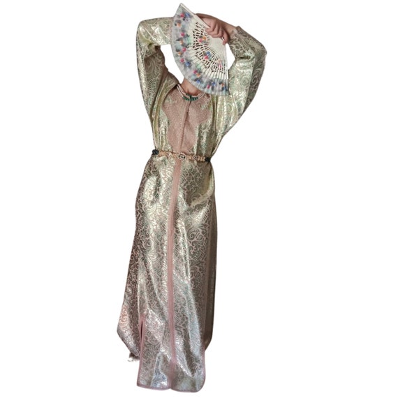 60s Vintage a Line METALLIC BROCADE Dress, Maxi M… - image 1