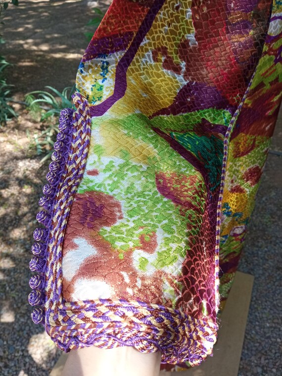 Vintage Print Maxi Kaftan Dress  One Size  green zig zag