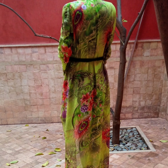 Vintage Green Peacock Kaftan dress, African long … - image 5