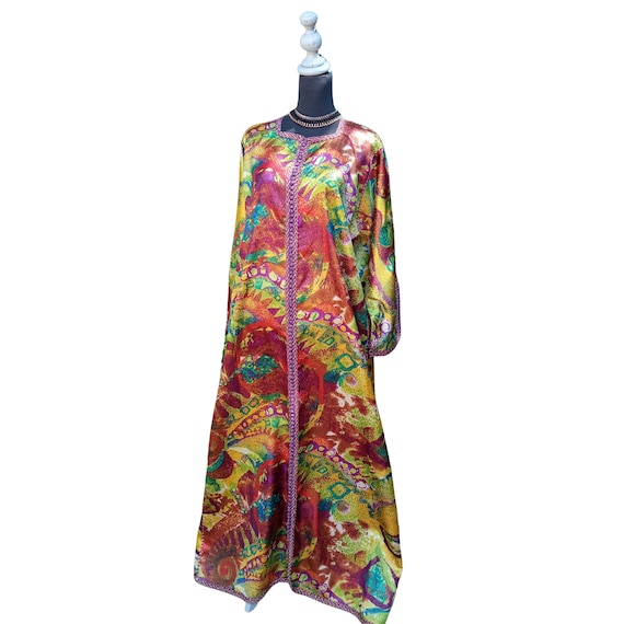 1960s Maxi Kaftan Dress Colorful Moroccan vintage… - image 2