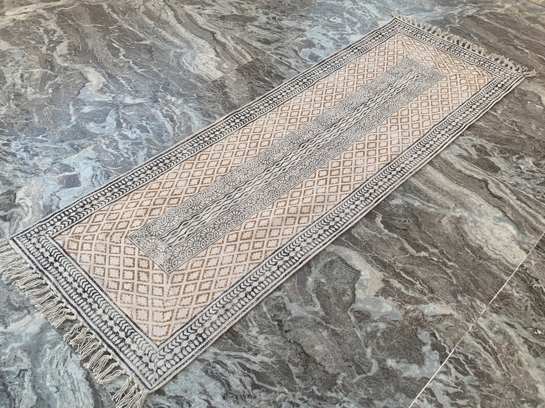 Handmade Runner Rug, Hand Block Print Rug, Kilim Runner Rug, Boho Rug ...