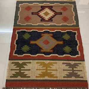 Handmade Wool Jute Rug, Navajo Kilim Rug, Aztec Rug, Accent Rug ...