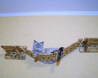 Cat bridge with large shelves - Cat climbing wall - Cat wall furniture