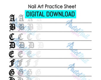 Nail Art Practice Sheet - Old English/Gothic Font Letters/Alphabet - DIGITAL DOWNLOAD