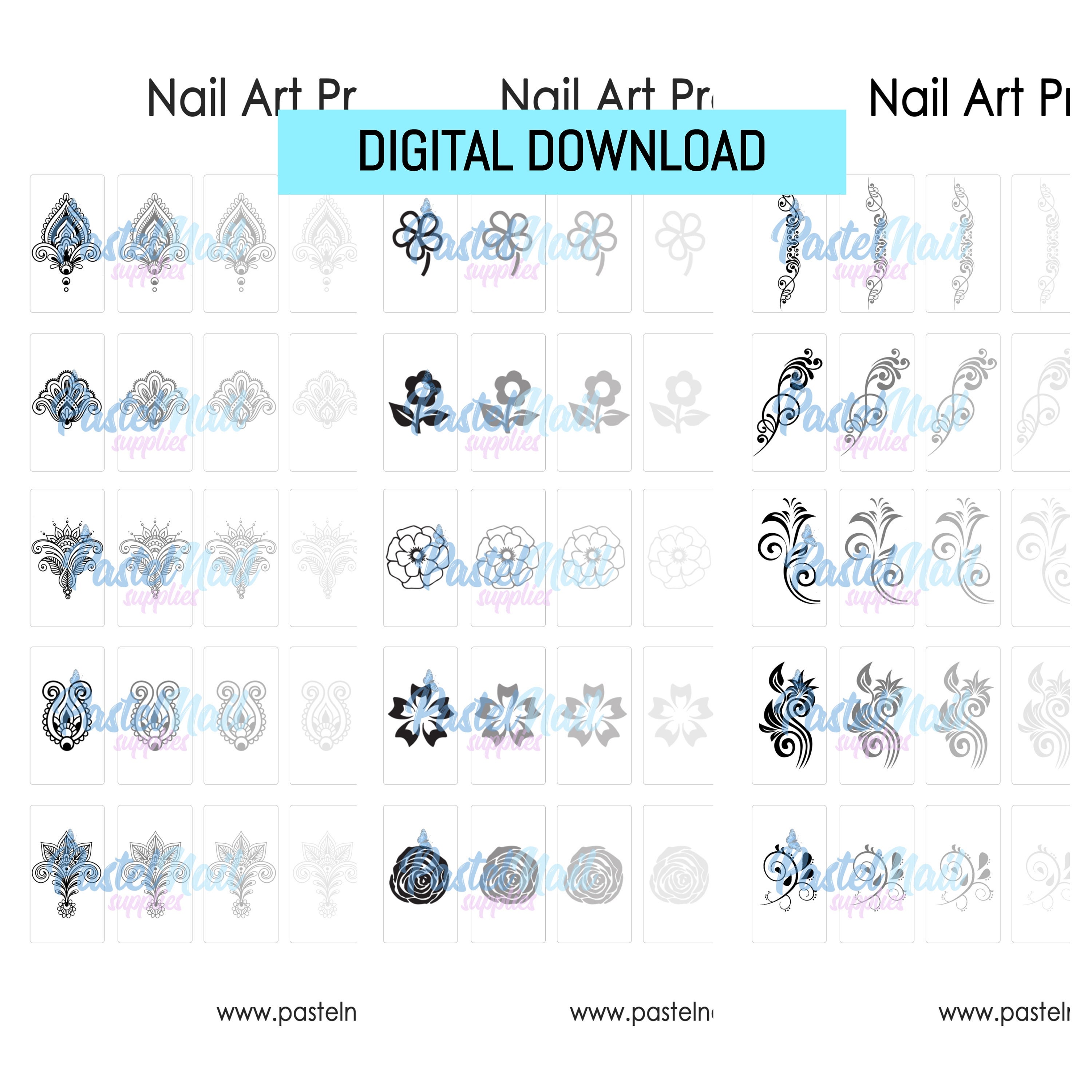 Nail Art Practice Sheet BUNDLE Swirls Flowers Etsy UK