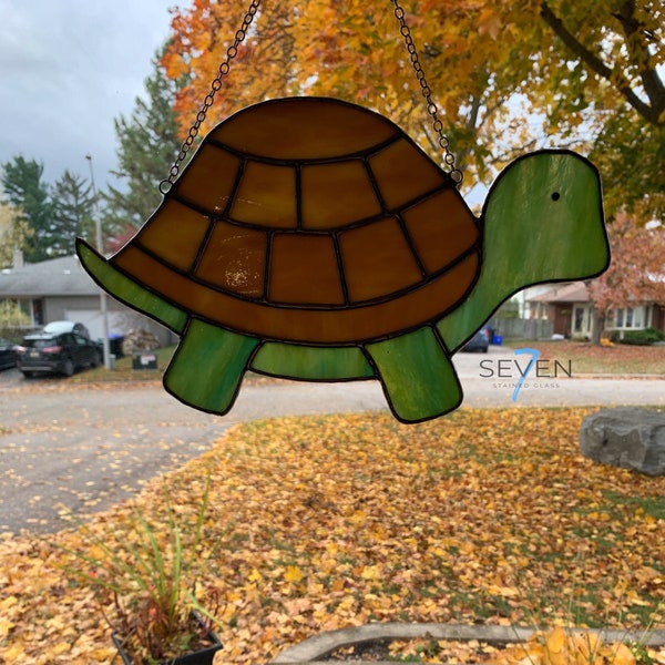 Stained Glass Turtle in Greens and Browns (Textures and Tones may Vary)