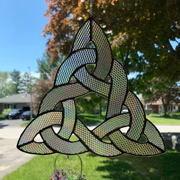 Stained Glass Celtic Knot in Textured Iridescent Clear