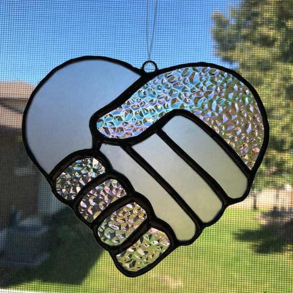 Stained Glass Heart of Loving Hands in Textured Iridescent and Frosted Clears