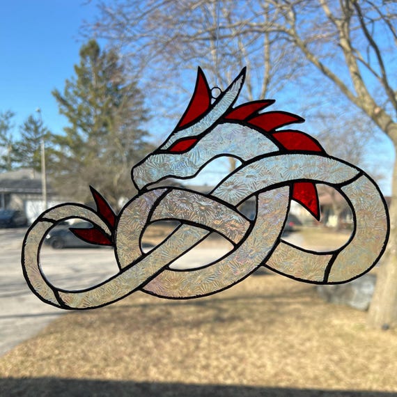 Celtic Dragon Stained Glass Suncatcher, Dragon Window Art