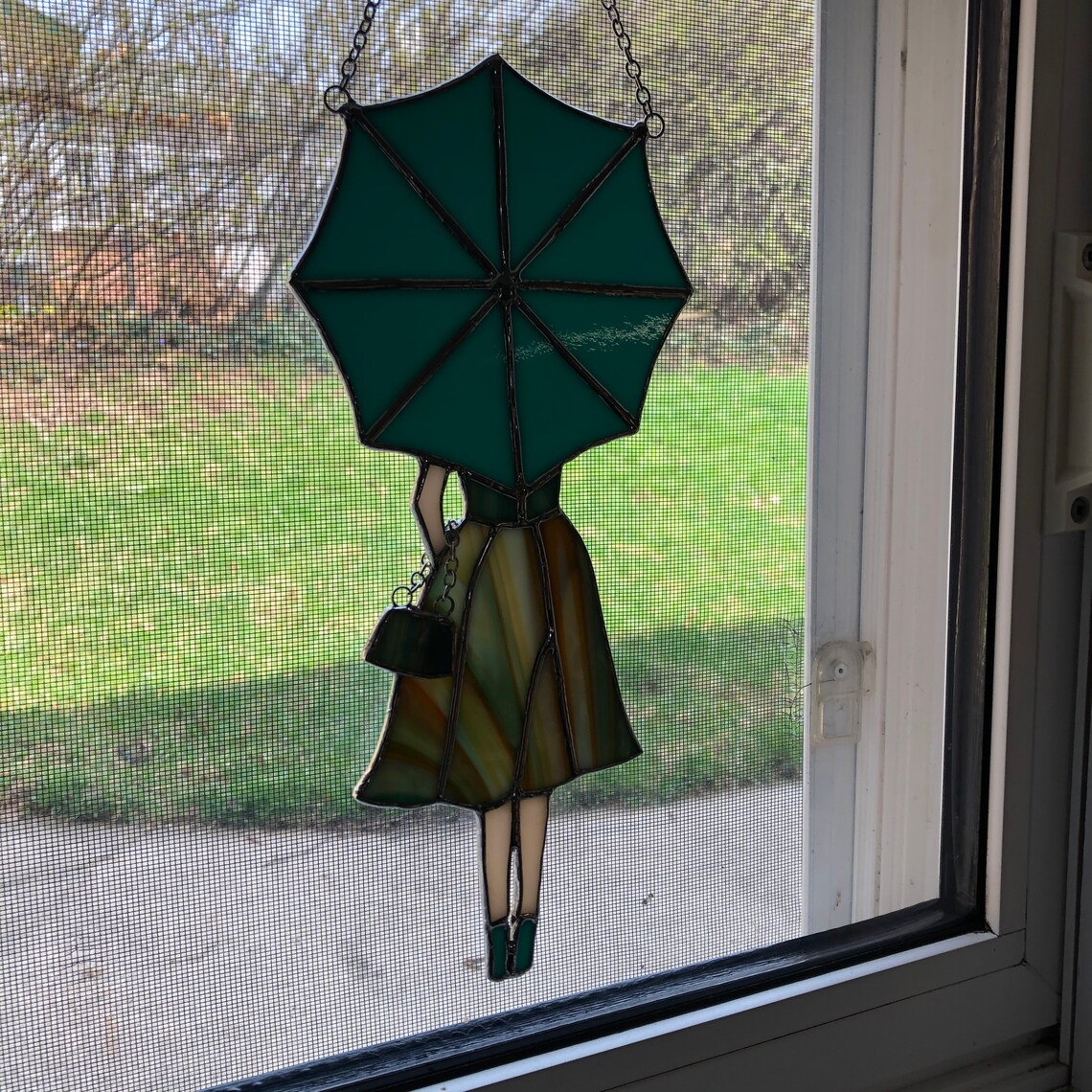 Stained Glass Girl with Umbrella 10 x 5 Etsy