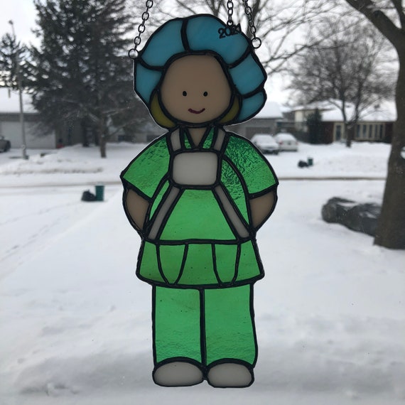 Nurse in Scrubs and Mask Stained Glass Suncatcher