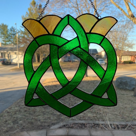 Celtic Heart and Crown Stained Glass Suncatcher