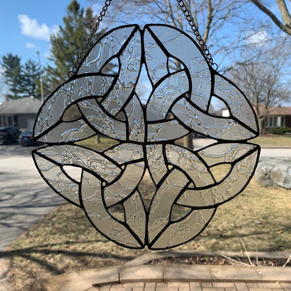 Celtic Knot Suncatcher in Clear Textured Stained Glass and Silver Solder