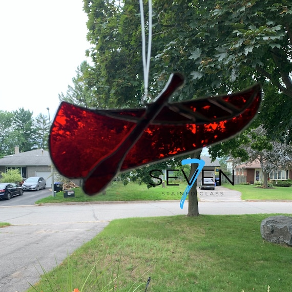 Canoe and Paddle Stained Glass Suncatcher, Variety of Color Options