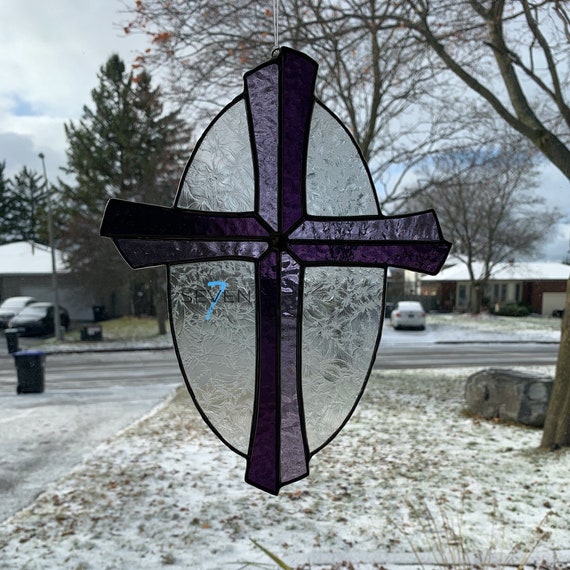 Stained Glass Cross in  Textured Brilliant Purple, 10" x 7'